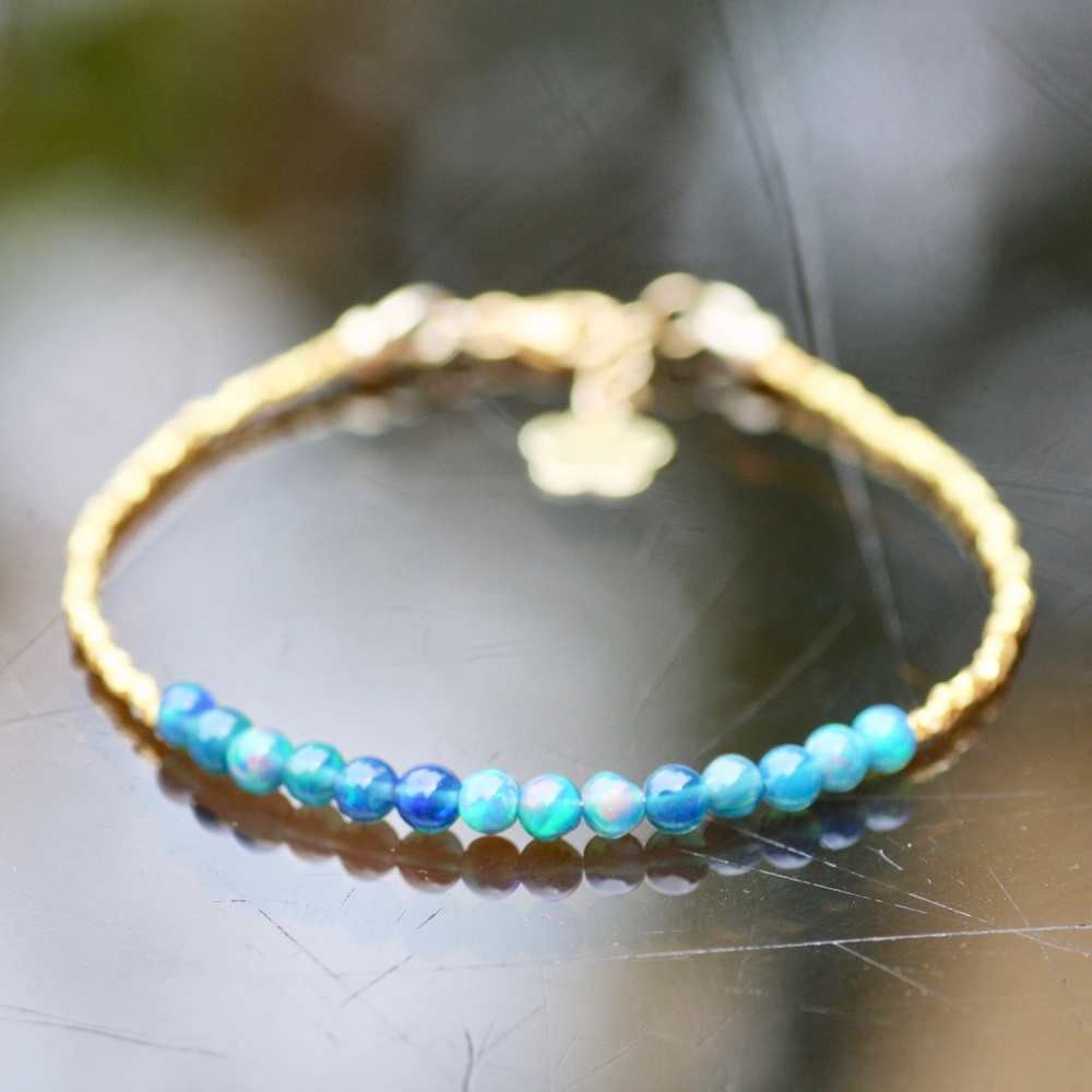 Black Opal Bracelet, Karen Hill Tribe Pure Silver, Rose Gold or Yellow Gold